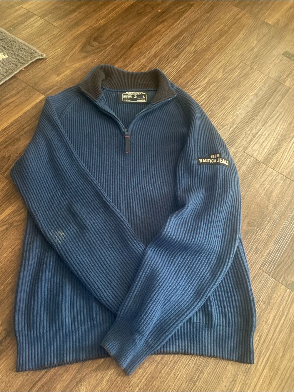 Nautica Men's Navy Ribbed Quarter-Zip Pullover